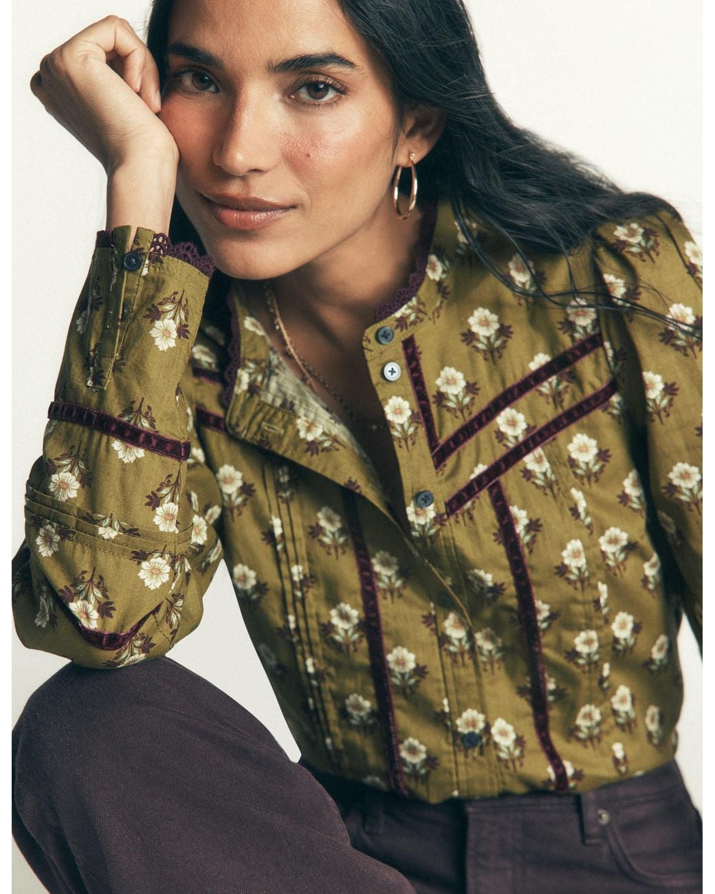 Boden Green Carmen Trim Detail Top