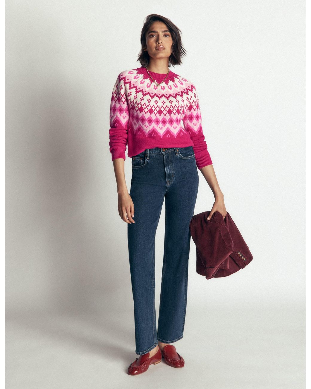 Boden Red Mae Fair Isle Knitted Sweater