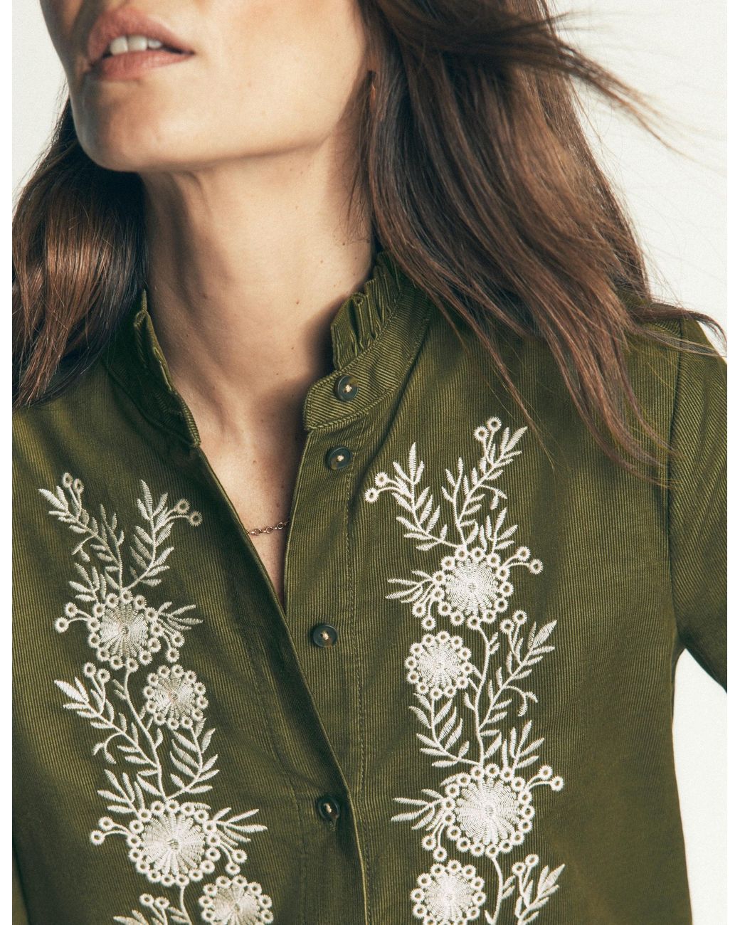 Boden Green Sienna Frill Cord Shirt