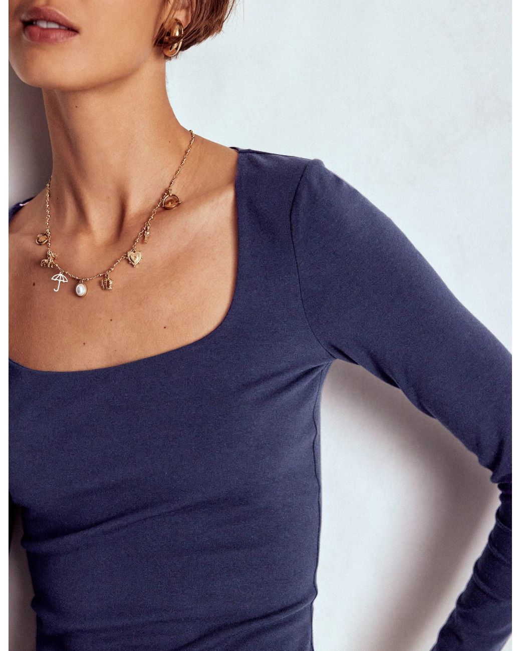 Boden Blue Double Layer Square Neck Top