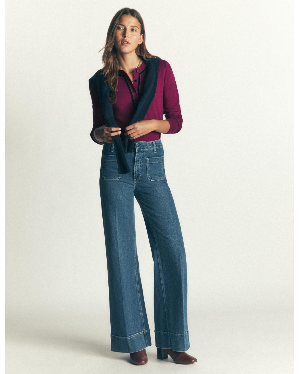 Boden Blue Velvet Trim Henley