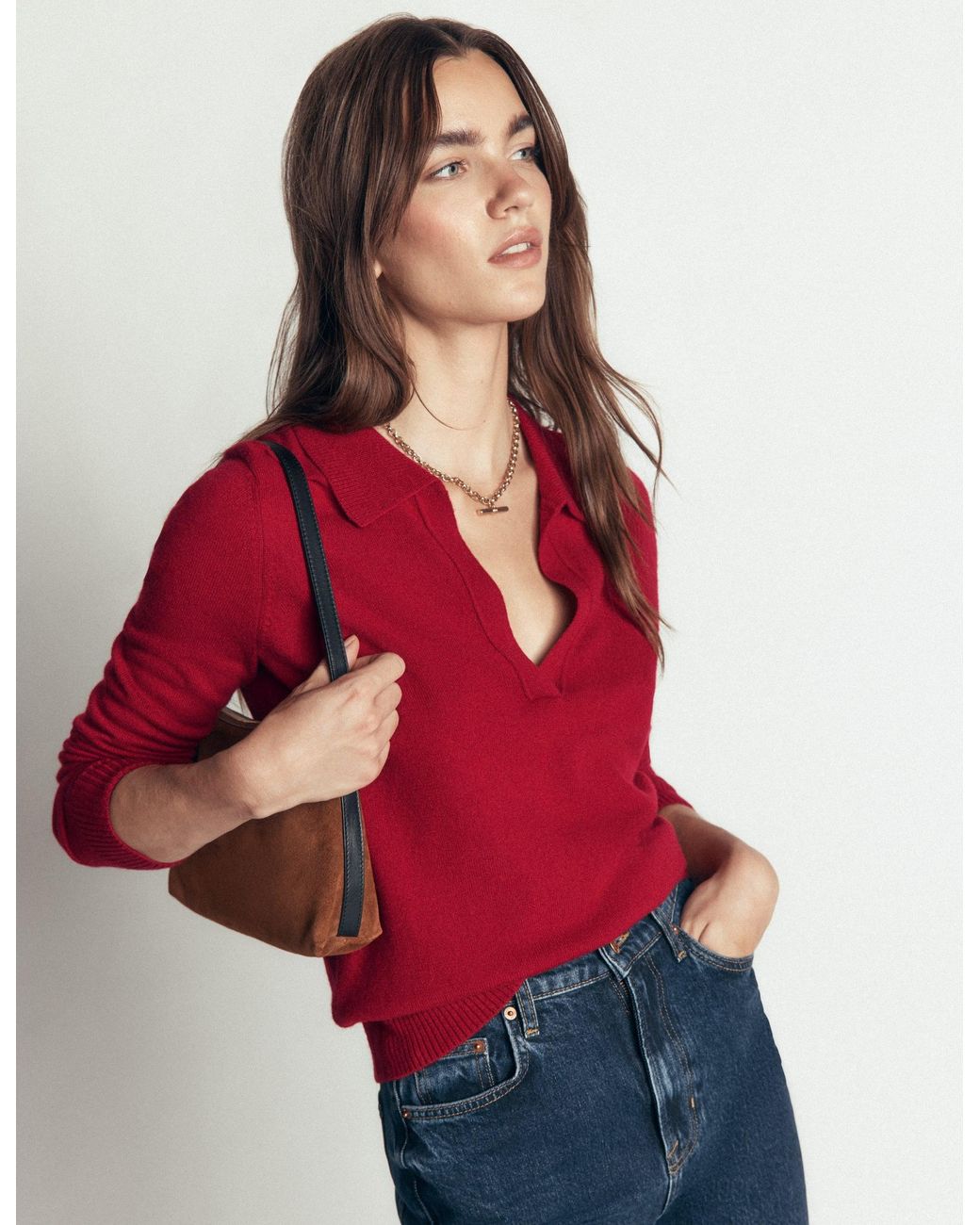 Boden Red Elsie Cashmere Henley Sweater