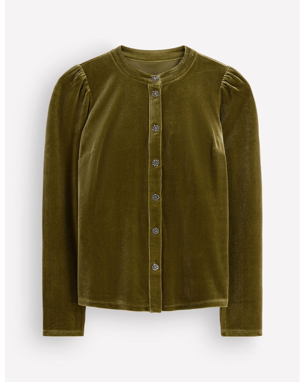 Boden Green Puff Sleeve Velvet Shirt
