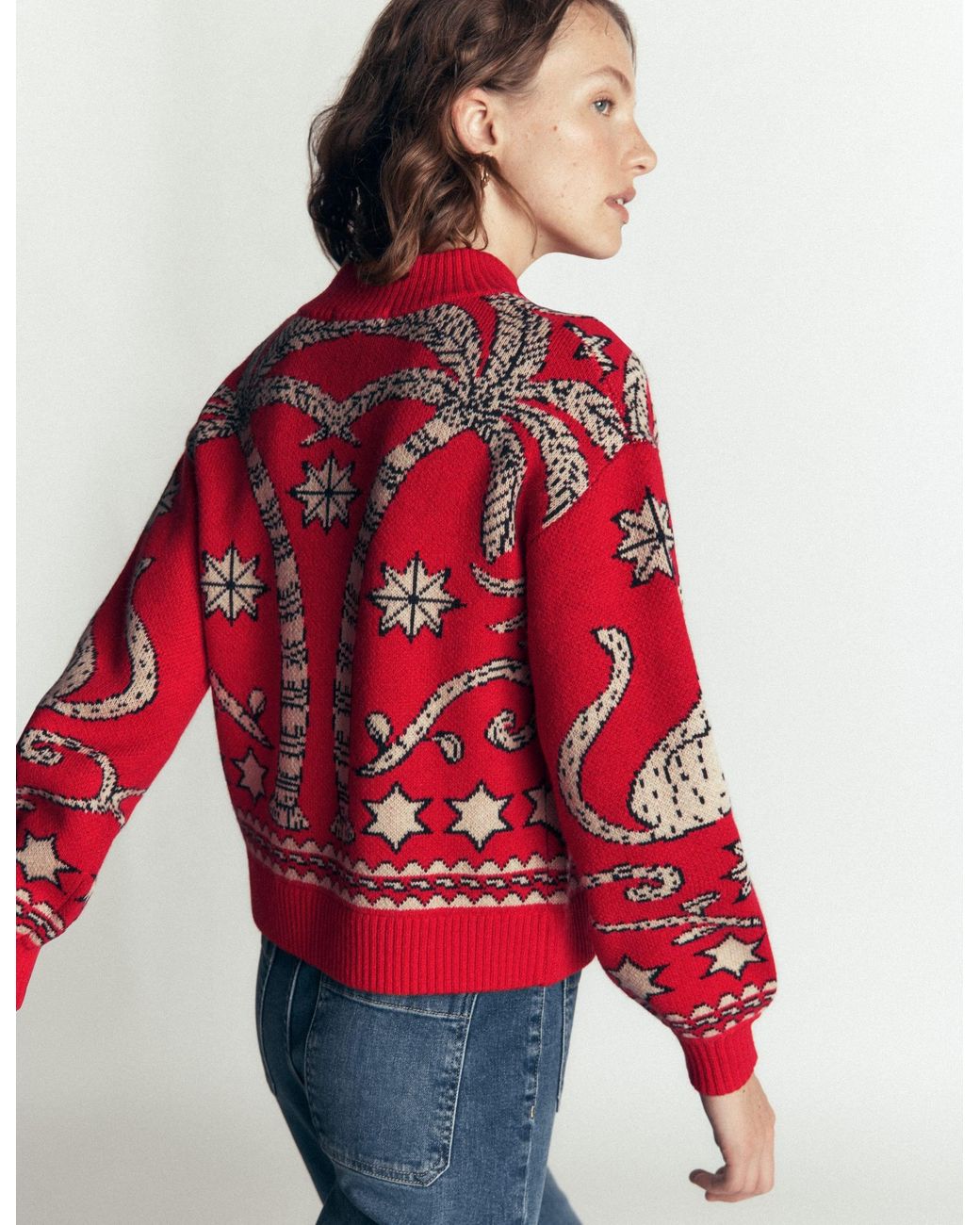 Boden Red Jemma Jacquard Knit Cardigan