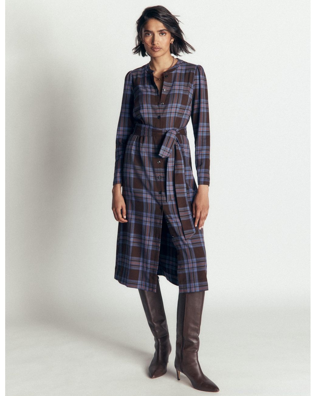 Boden White Louise Check Midi Shirt Dress