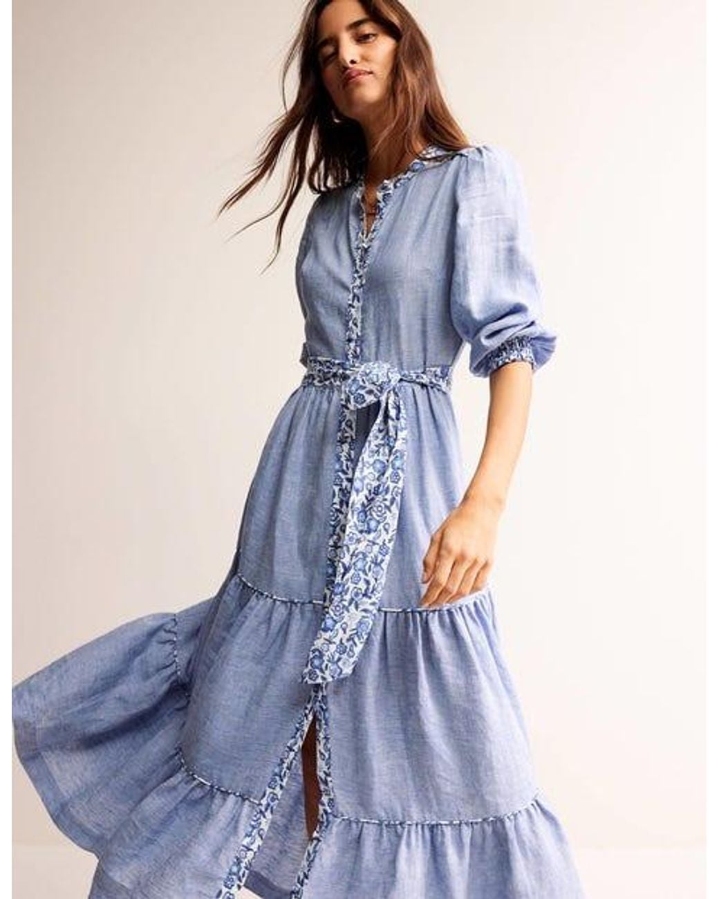 alba linen maxi dress Boden Alba Linen Maxi Dress in Blue