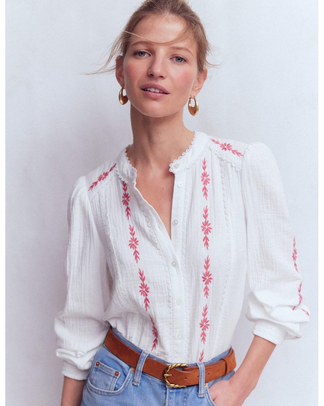 Boden Gray Rhea Trim Doublecloth Top