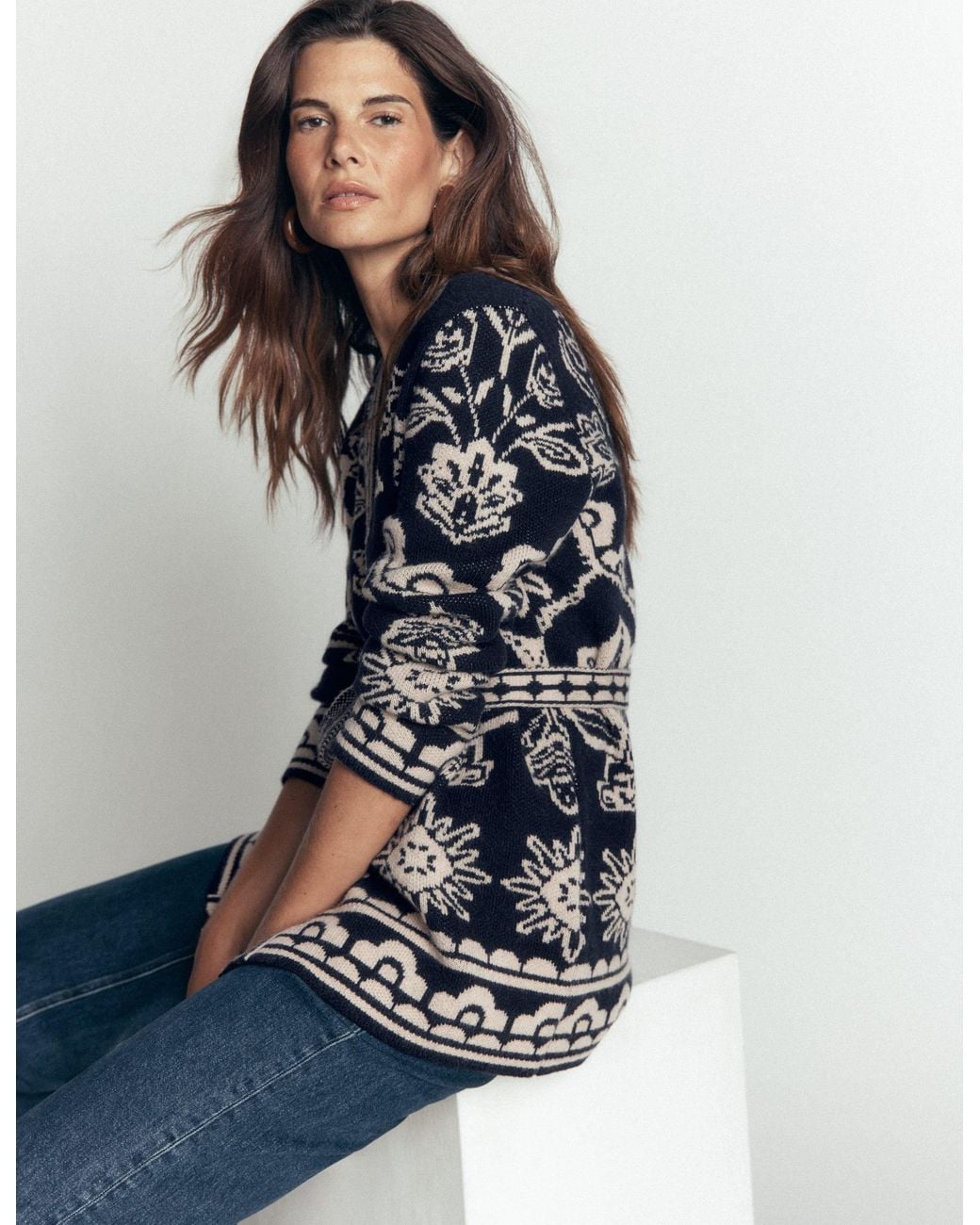 Boden Blue Belted Wrap Knitted Cardigan