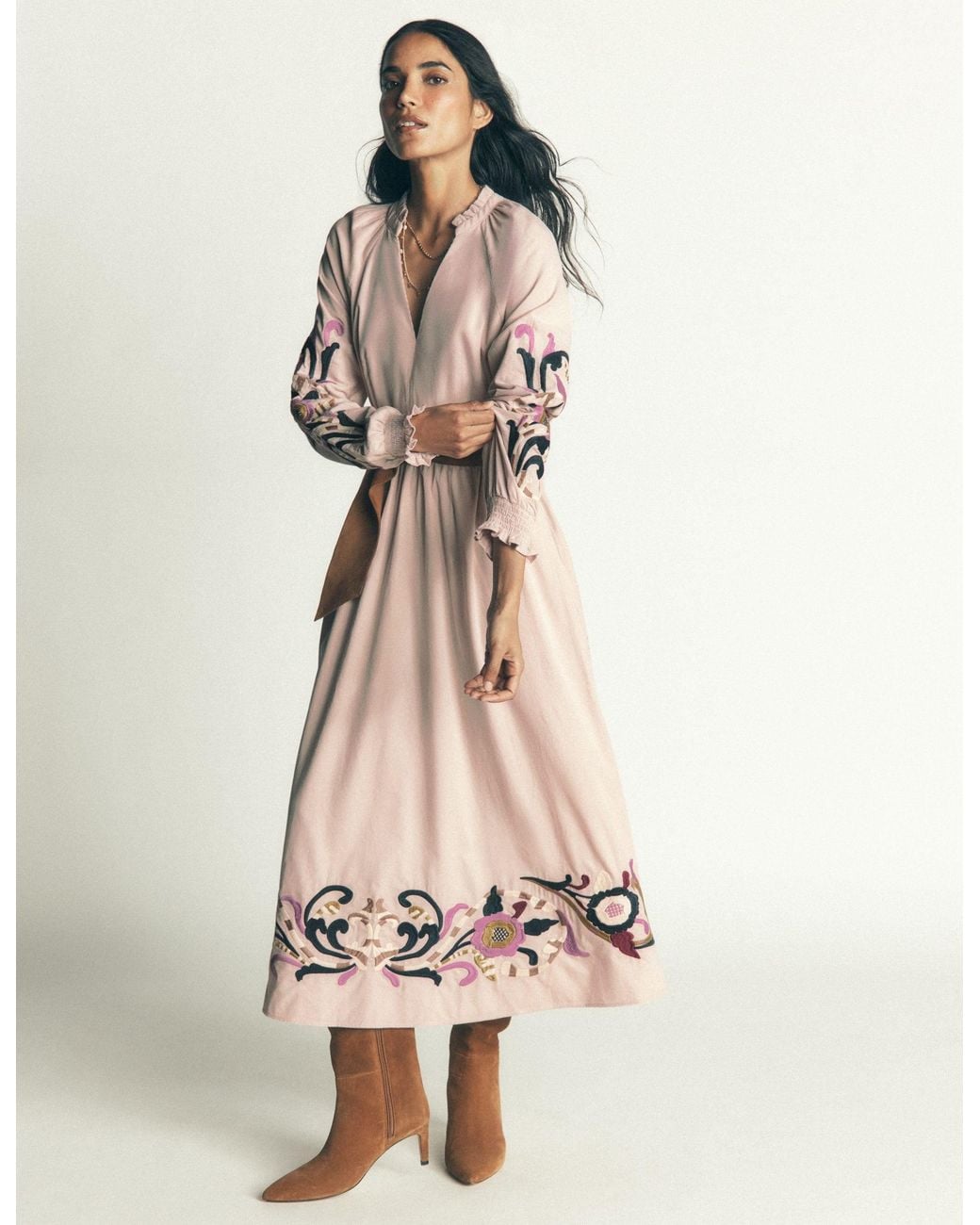 Boden Natural Smocked Cord Midi Dress