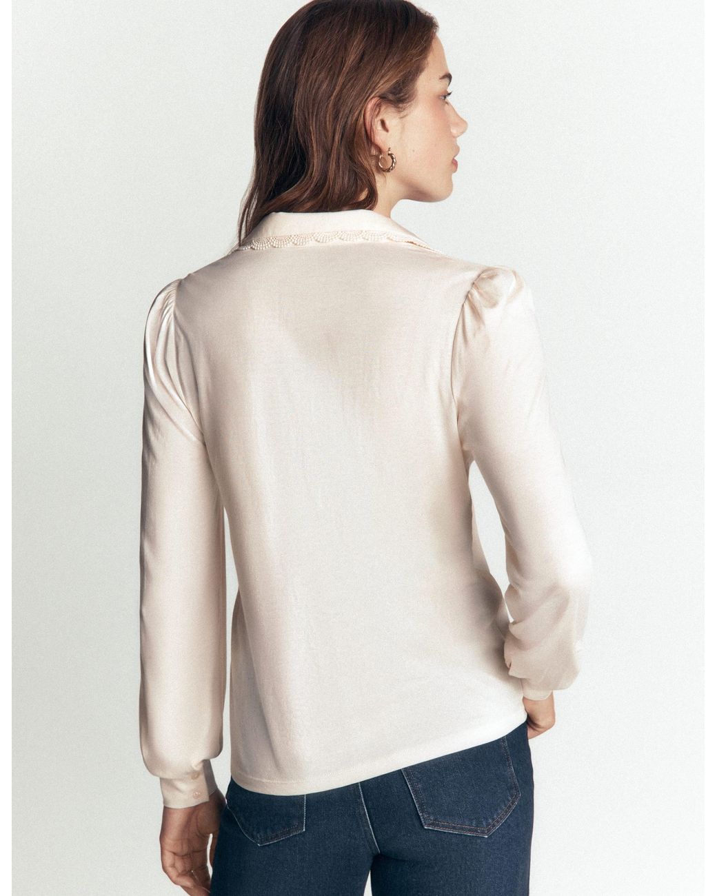 Boden Natural Lace Frill Blouse