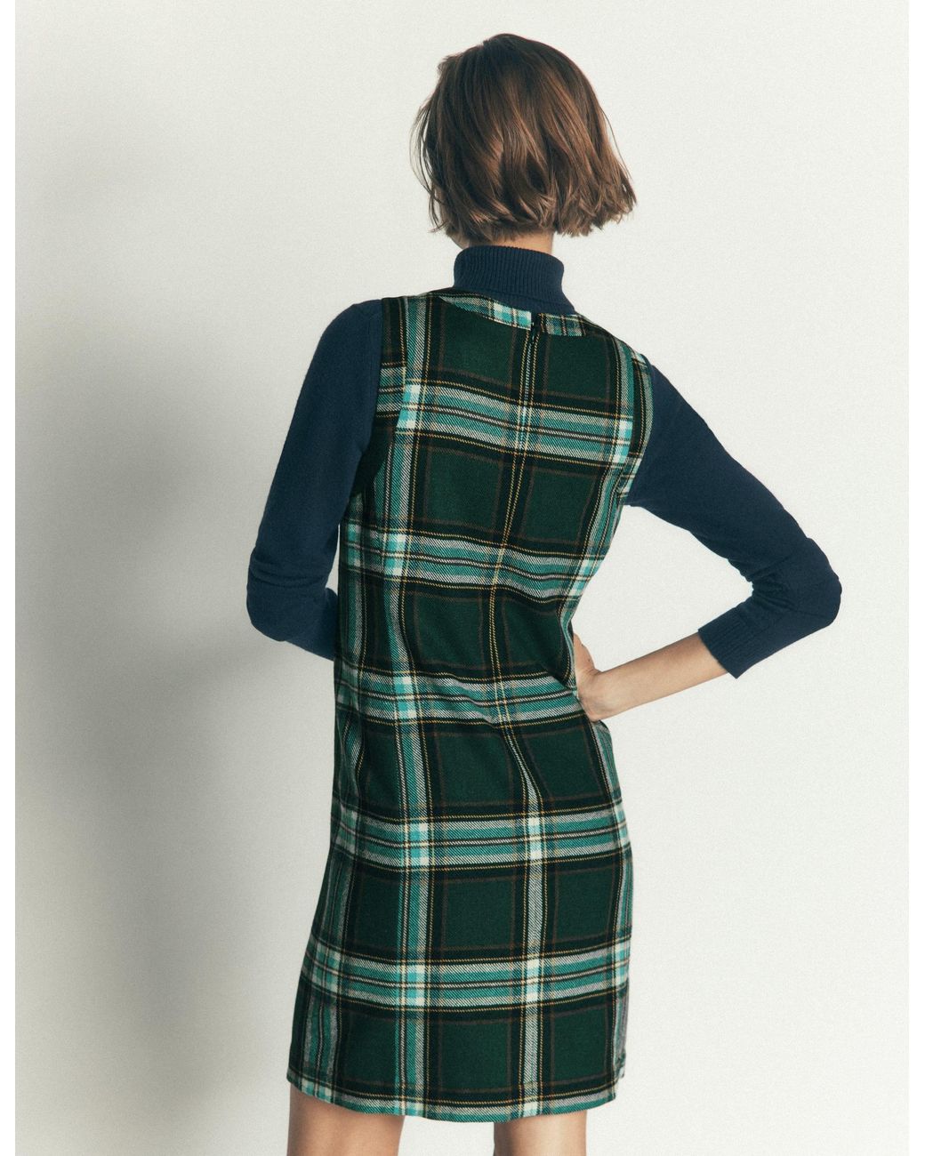 Boden Green Lou Wool Check Shift Dress
