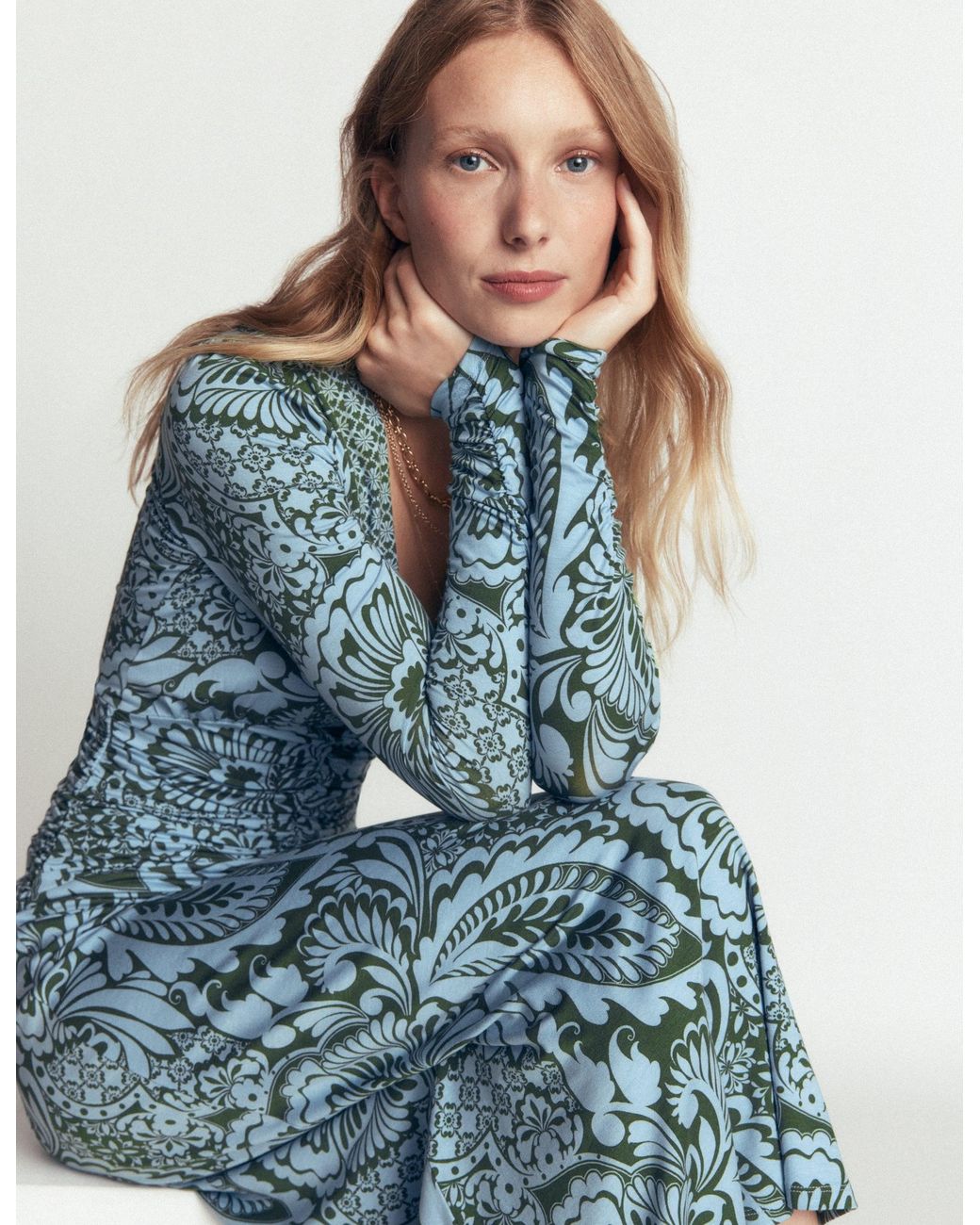 Boden Blue Mya Ruched Jersey Midi Dress