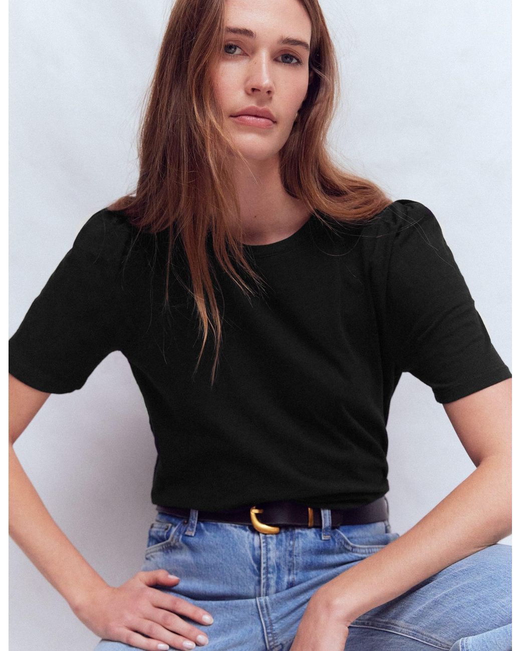 Boden Black Sophie Puff Sleeve T-Shirt