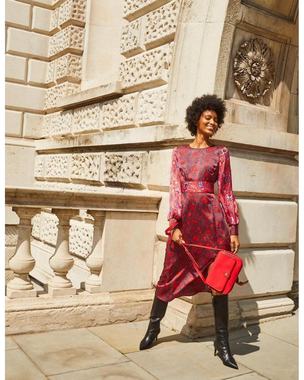 Boden Red Pipe Detail Midi Dress