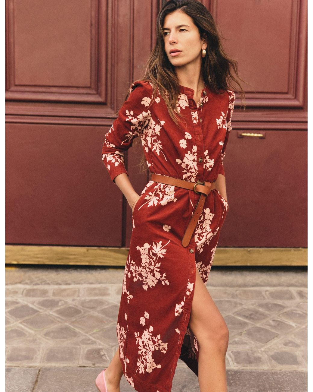 Boden Red Louise Cord Midi Shirt Dress