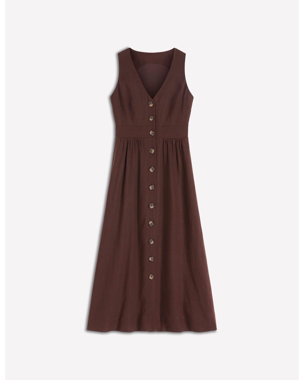 Boden Brown Catherine Button Linen Dress