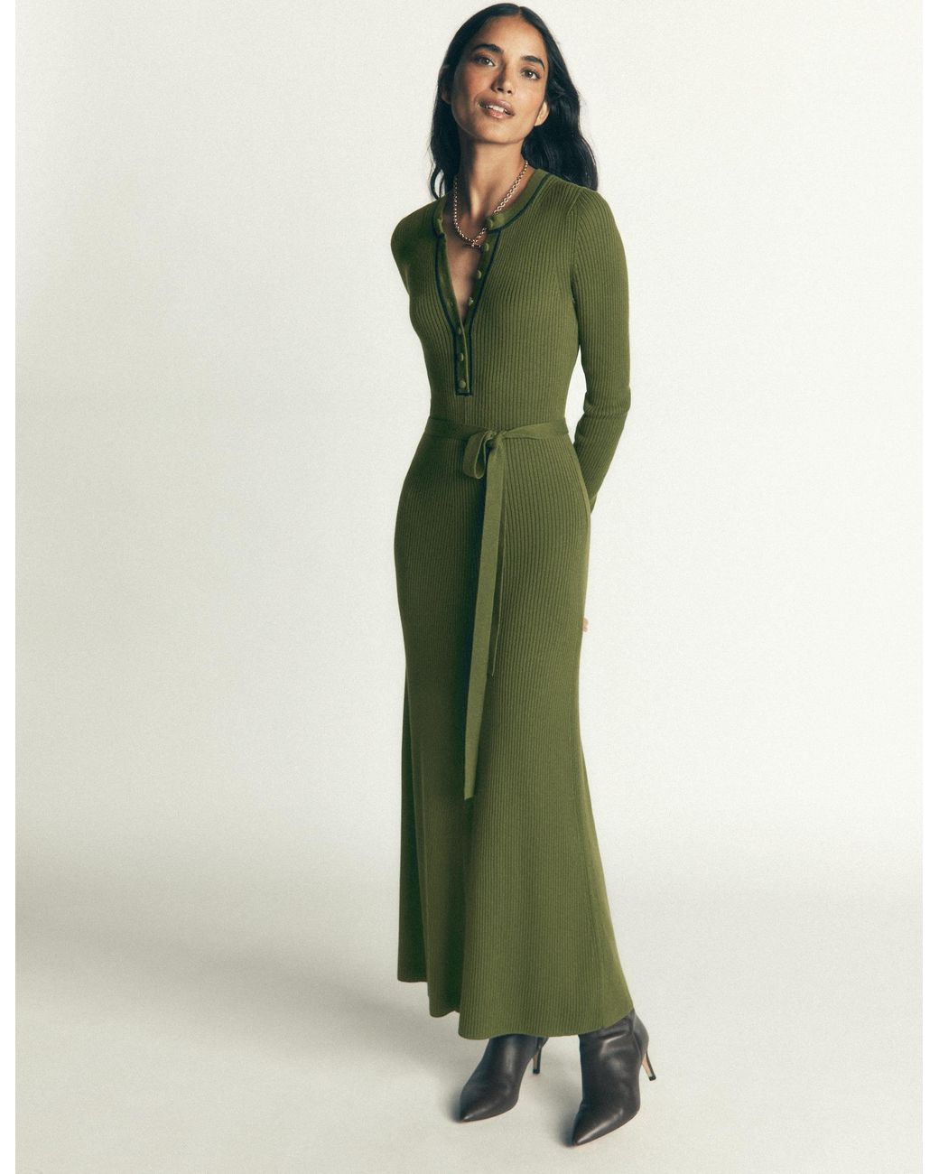 Boden Green Paula Ribbed Crew Dress