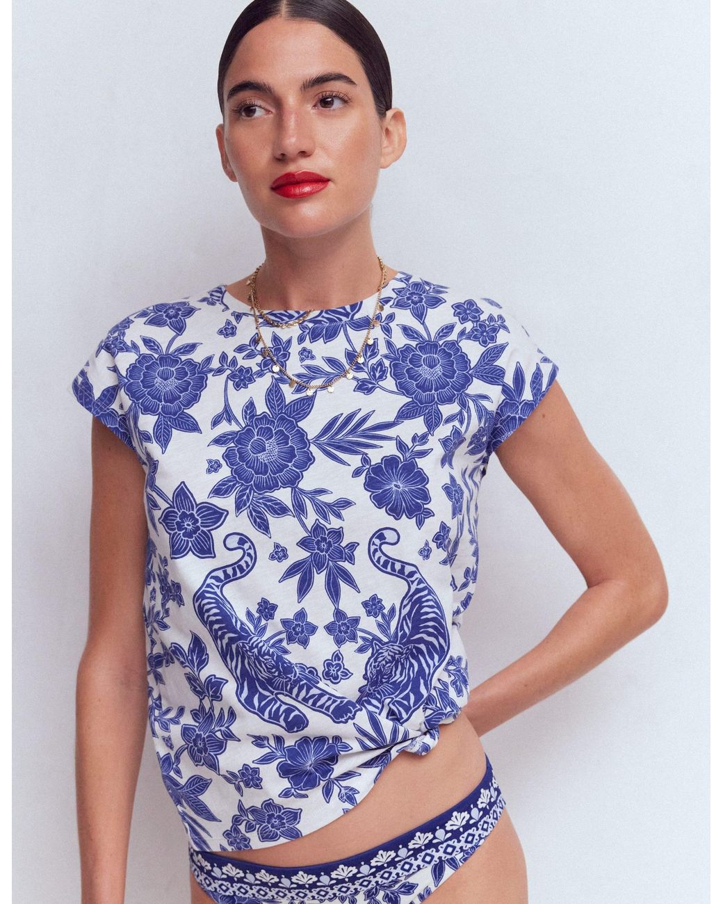 Boden Blue Louisa Cotton Slub T-Shirt