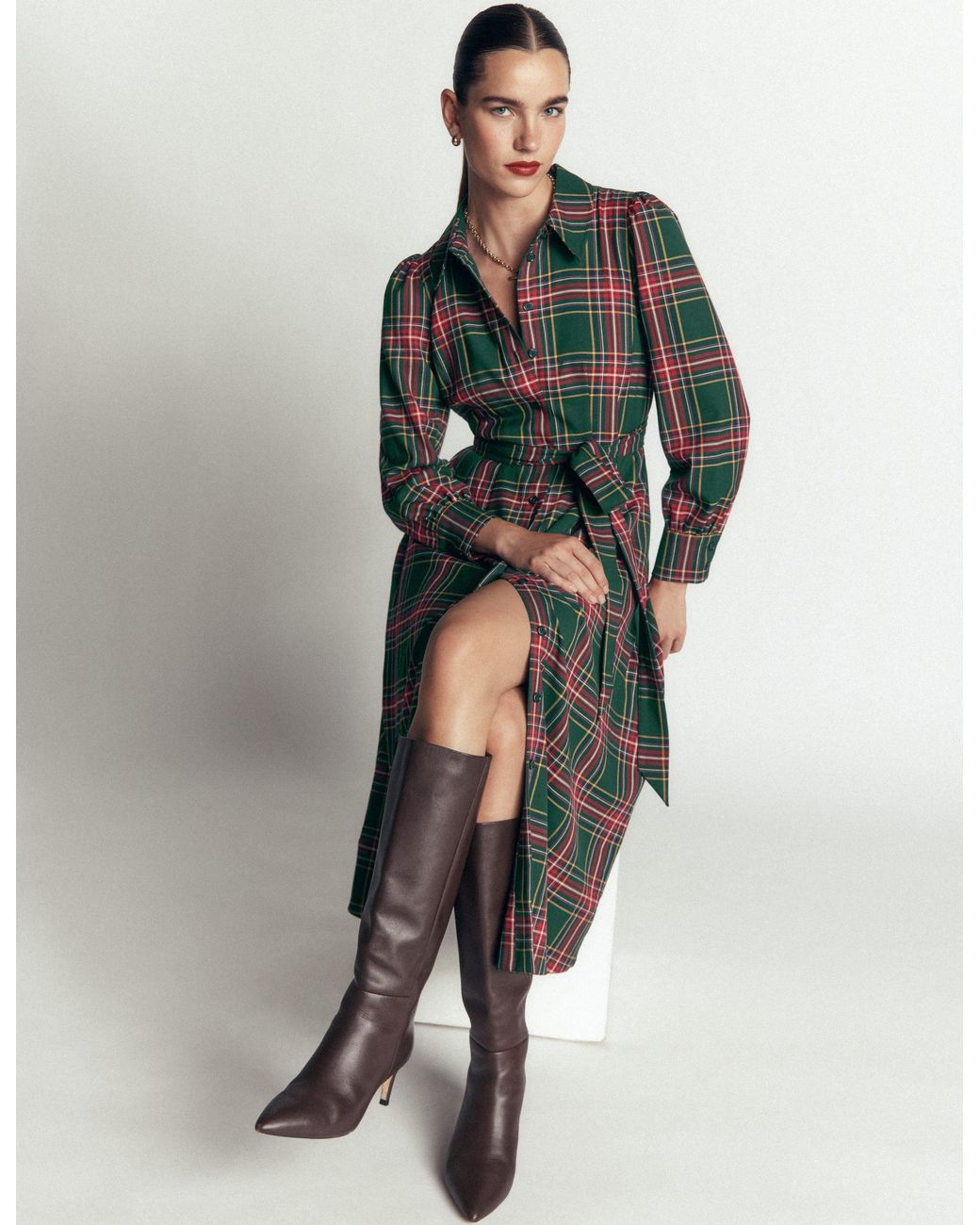 Boden Red Maeve Check Midi Shirt Dress