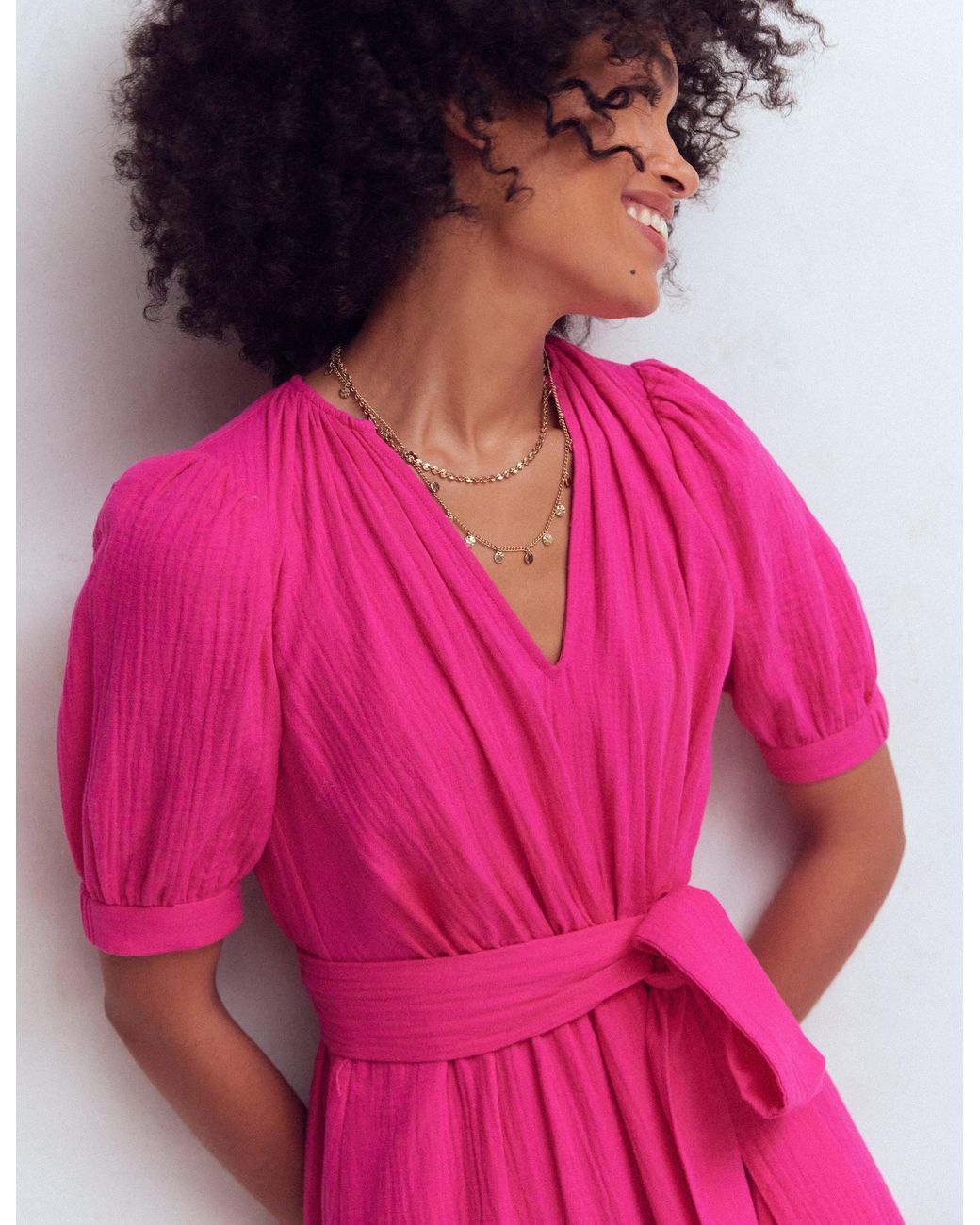 Boden Pink Double Cloth Puff Sleeve Dress