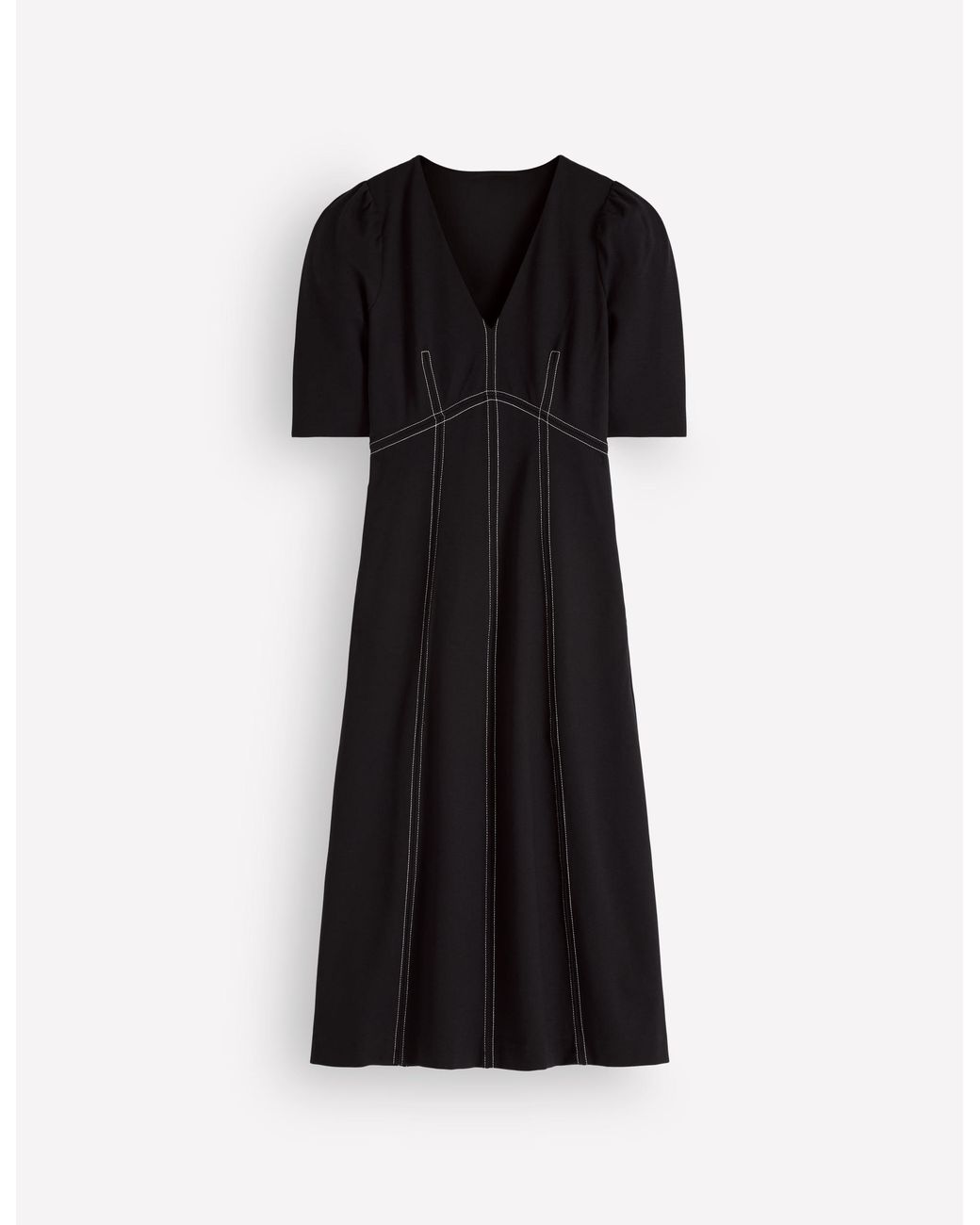 Boden Black Puff Sleeve Ponte Midi Dress