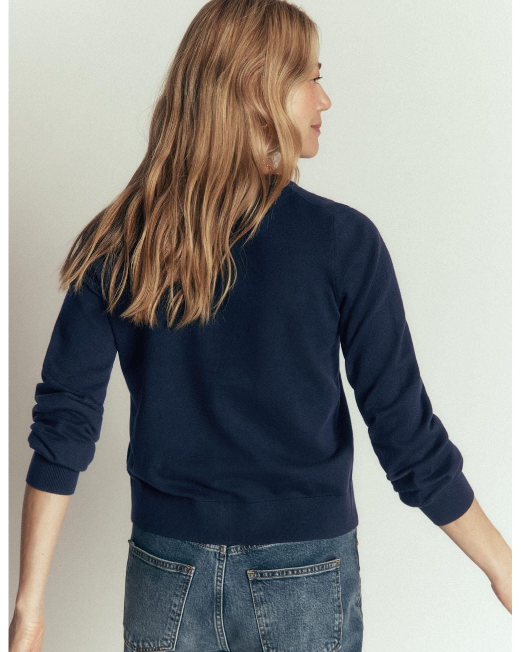 Boden Blue Camilla Cotton Crew Cardigan