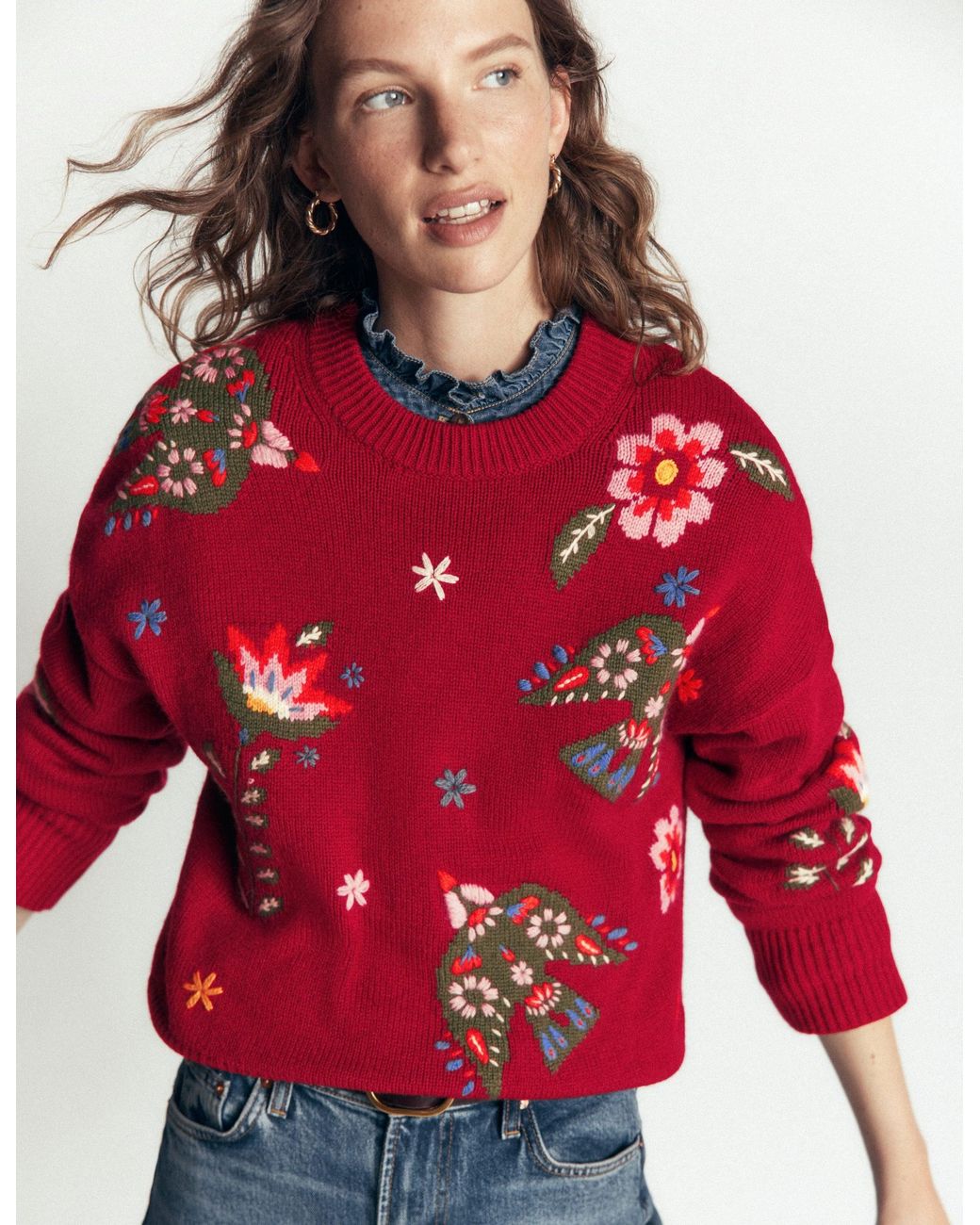Boden Ella Embroidered Knit Sweater