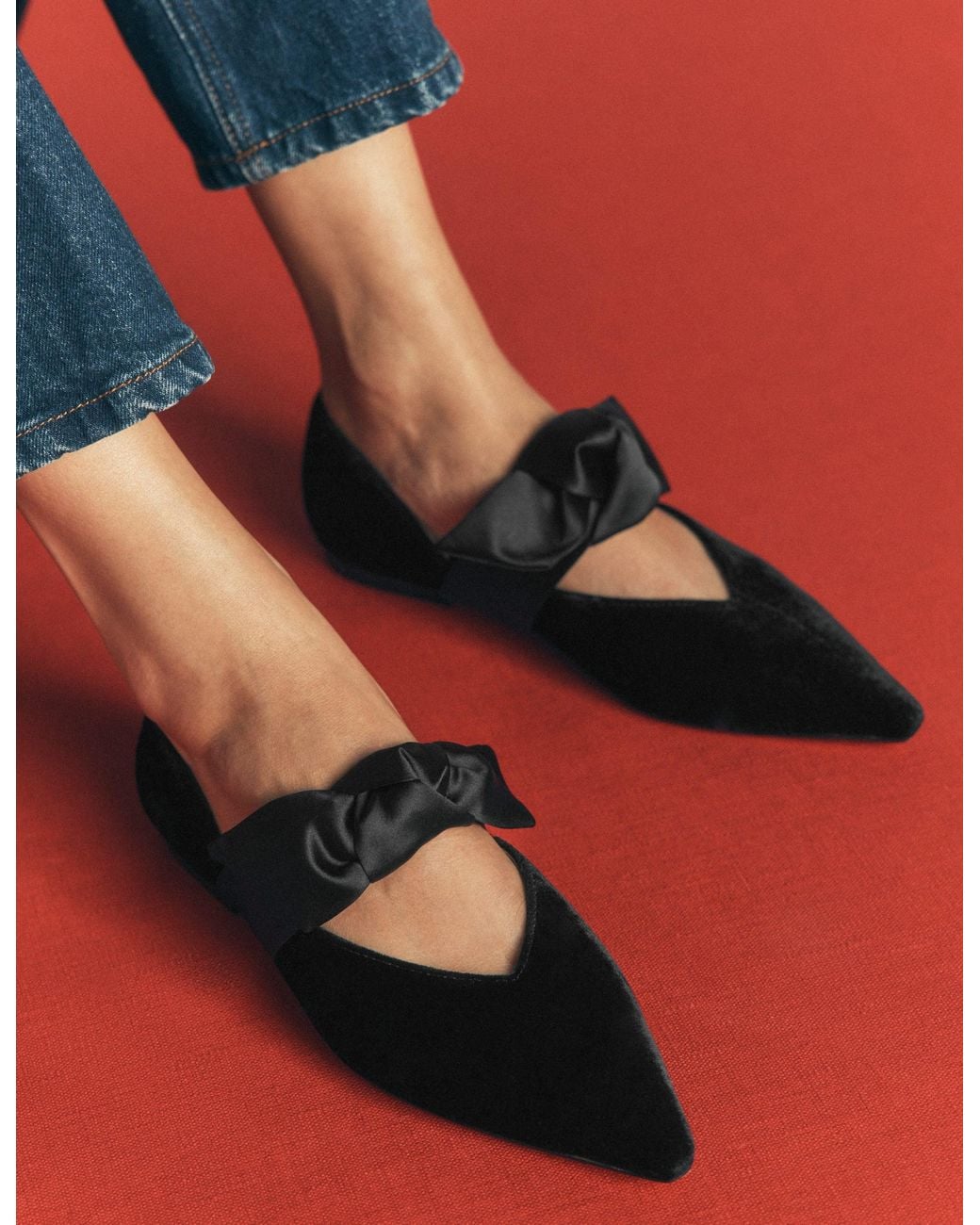 Boden Black Bow Two Part Flats
