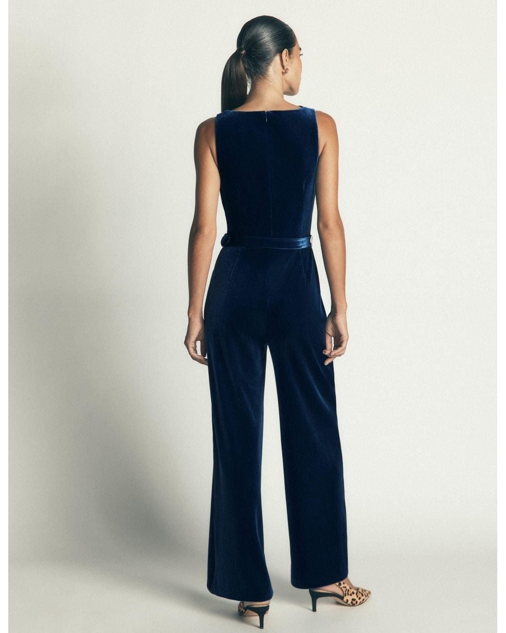 Boden Blue Cowl Neck Velvet Jumpsuit