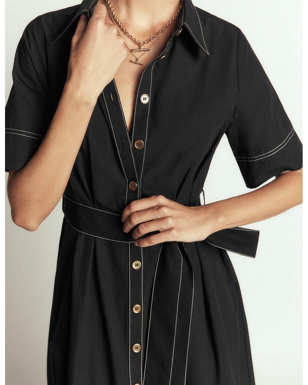 Boden Black Sarah Cotton Midi Shirt Dress