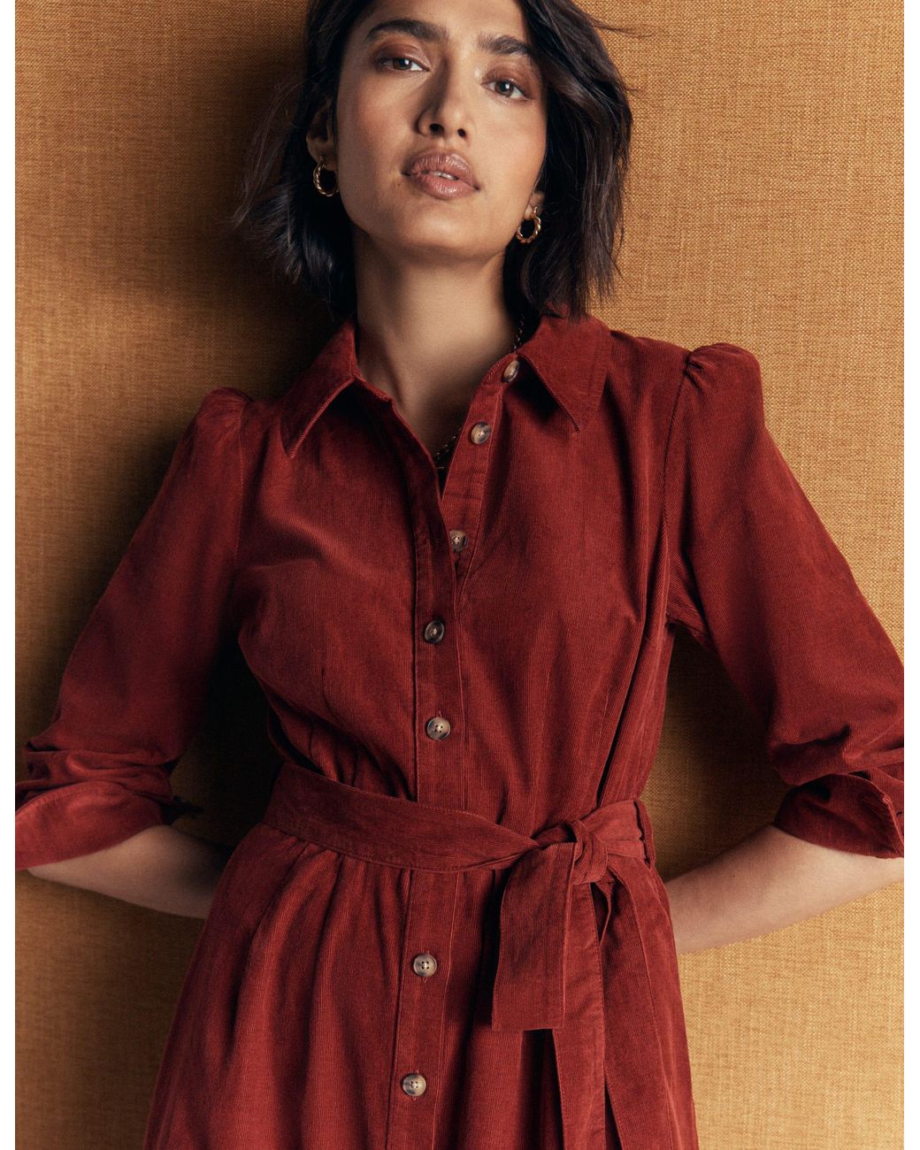 Boden Green Maeve Cord Midi Shirt Dress