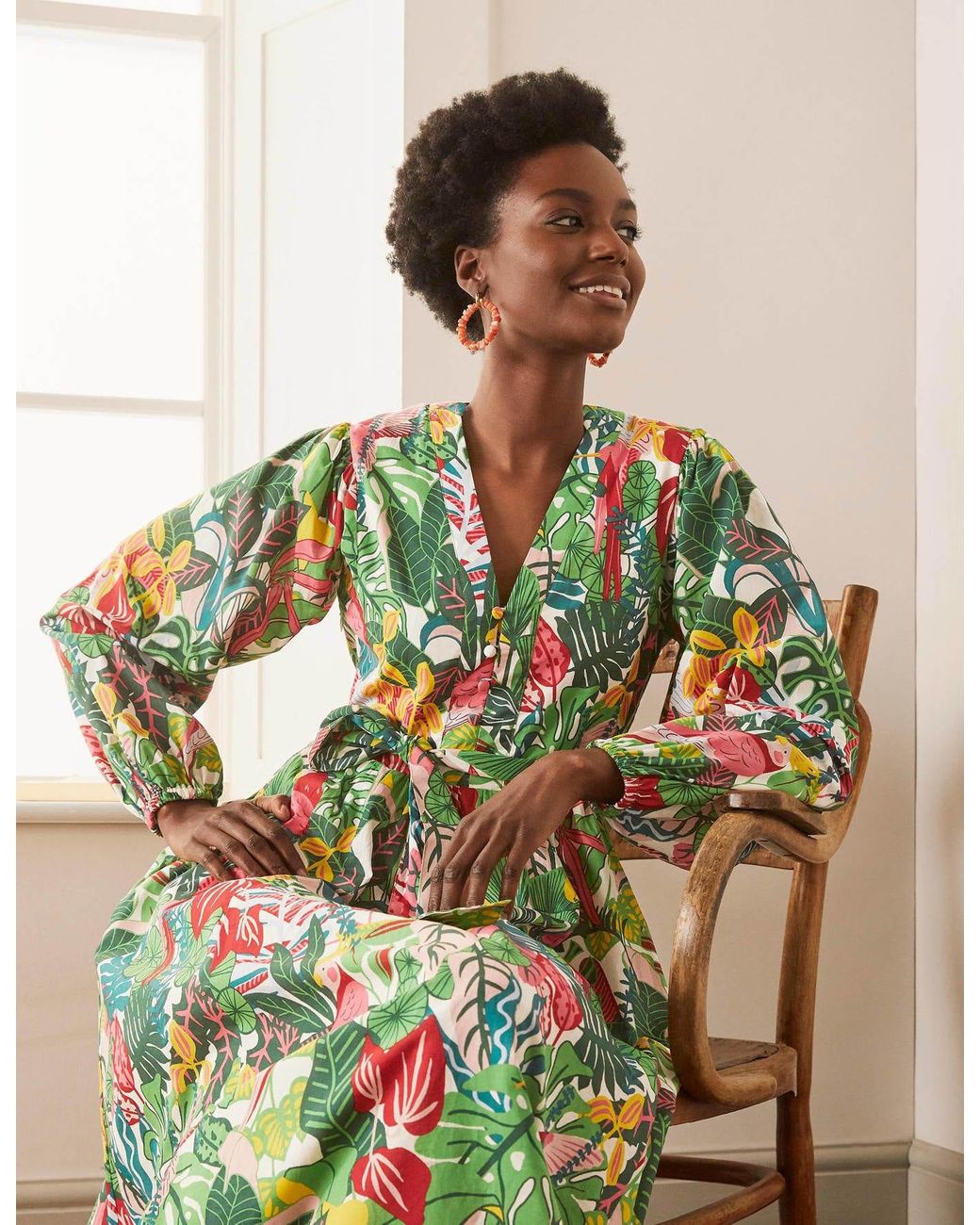 Boden Notch Neck Cotton Maxi Dress Ivory Pineapple in Green | Lyst