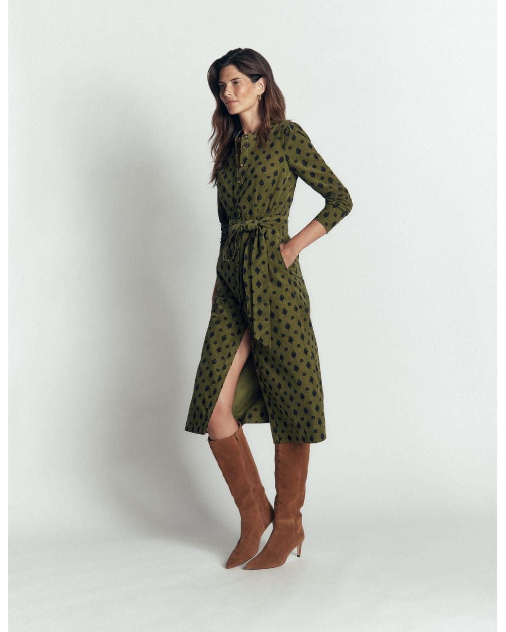 Boden Green Louise Cord Midi Shirt Dress