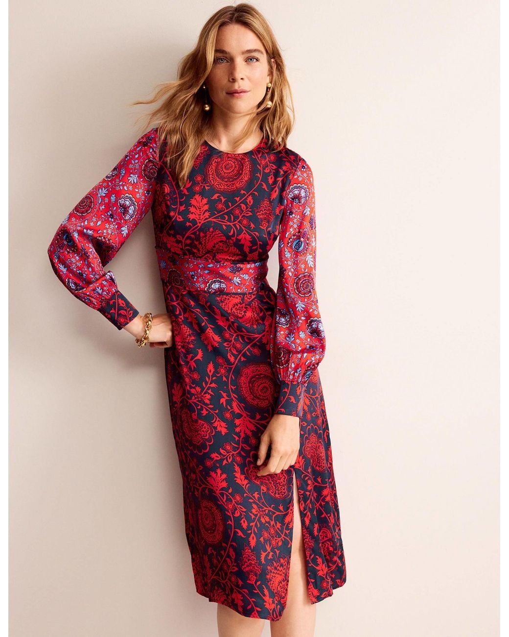 Boden Red Pipe Detail Midi Dress