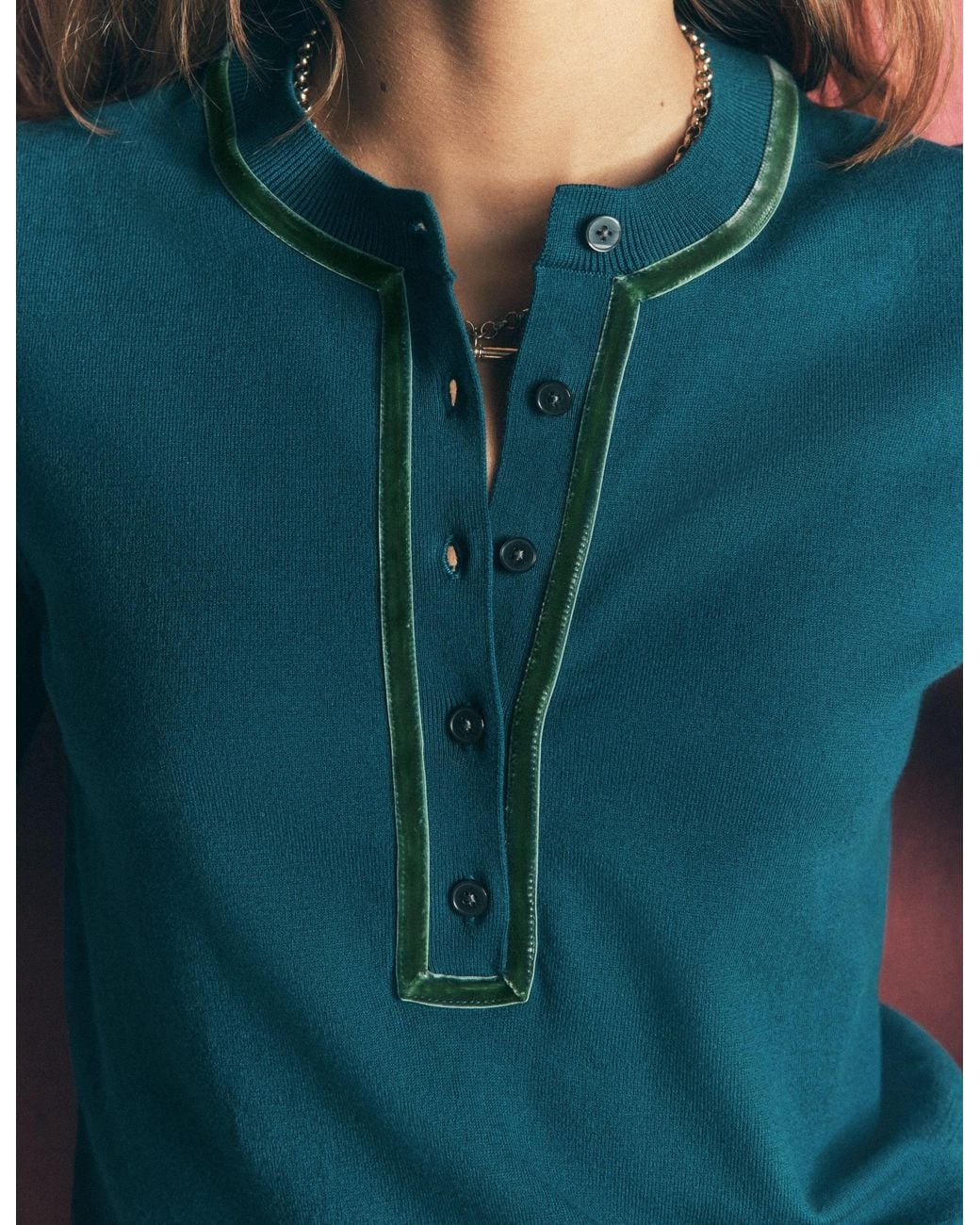 Boden Blue Velvet Trim Henley
