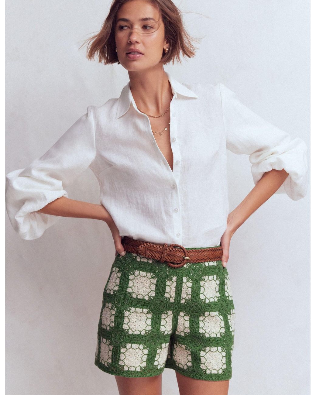 Boden Green Crochet Shorts