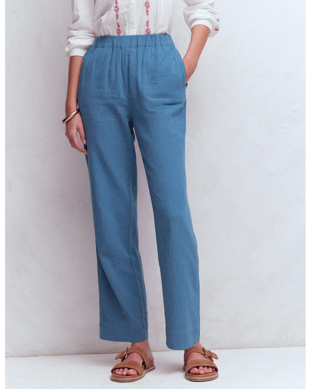 Boden Blue Pull On Double Cloth Trousers