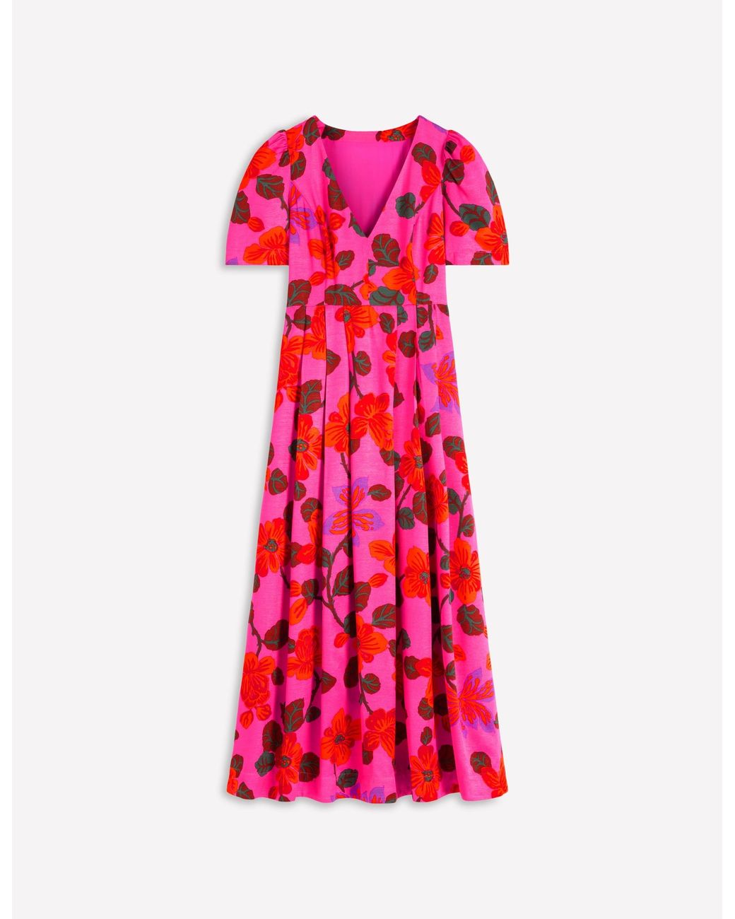 Boden Red Pleat V-Neck Dress