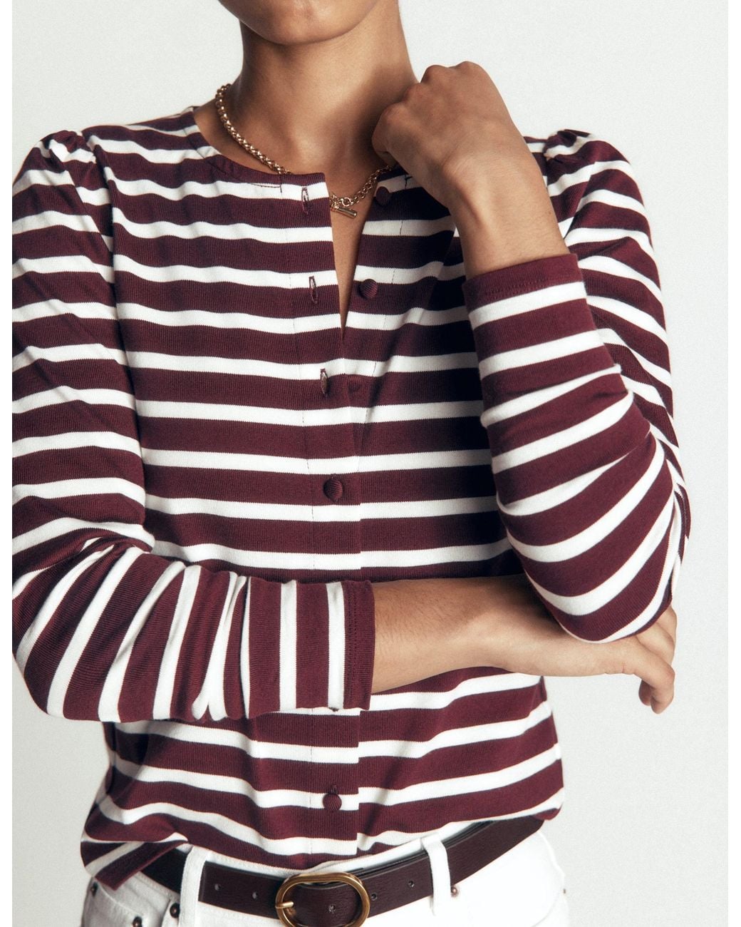 Boden Brown Iris Puff Sleeve Mariner