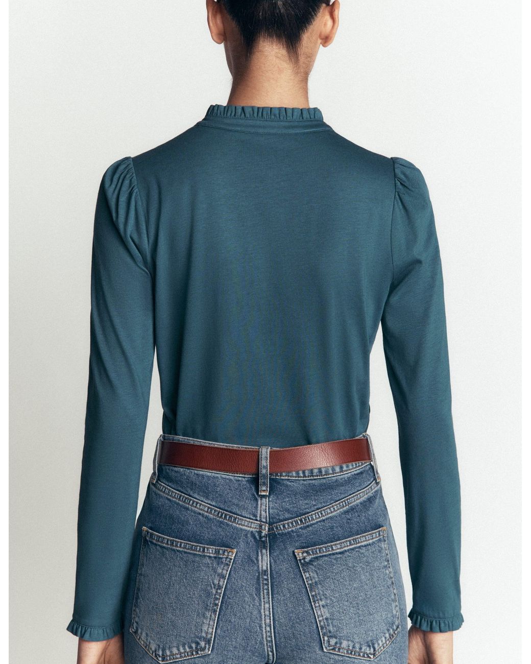 Boden Blue Supersoft Frill Henley Top