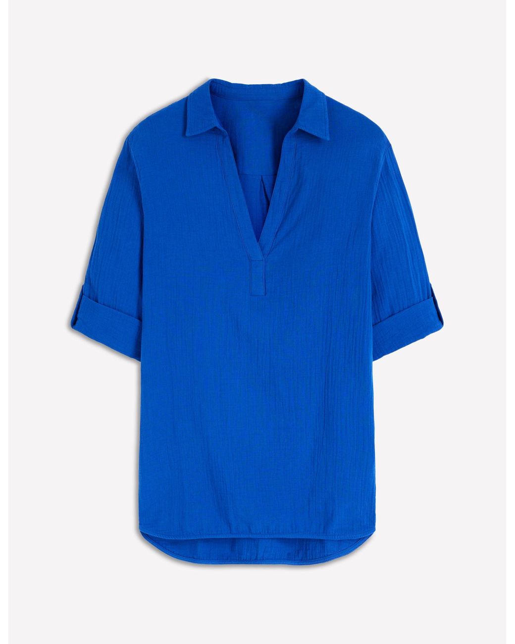 Boden Blue Longline Double Cloth Shirt