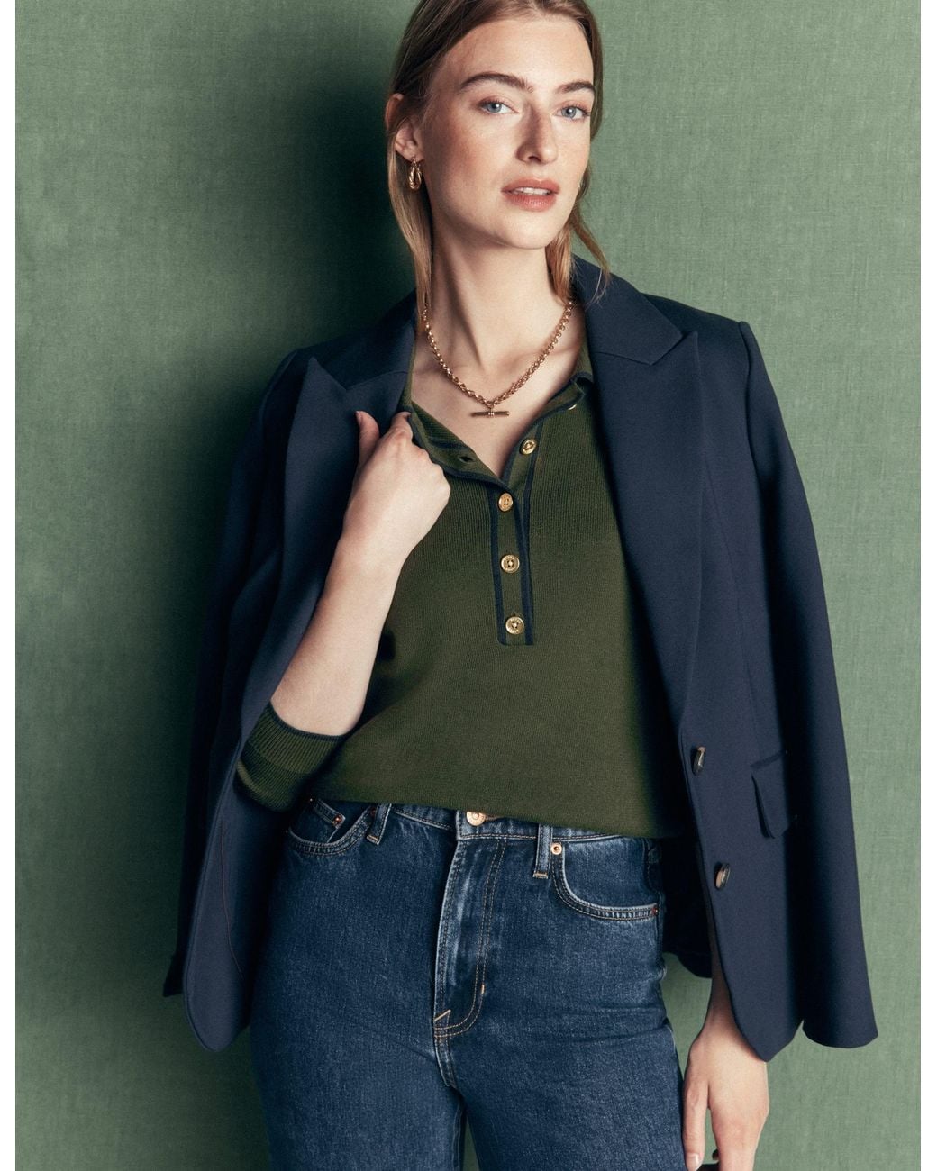 Boden Green Liz Henley Jumper