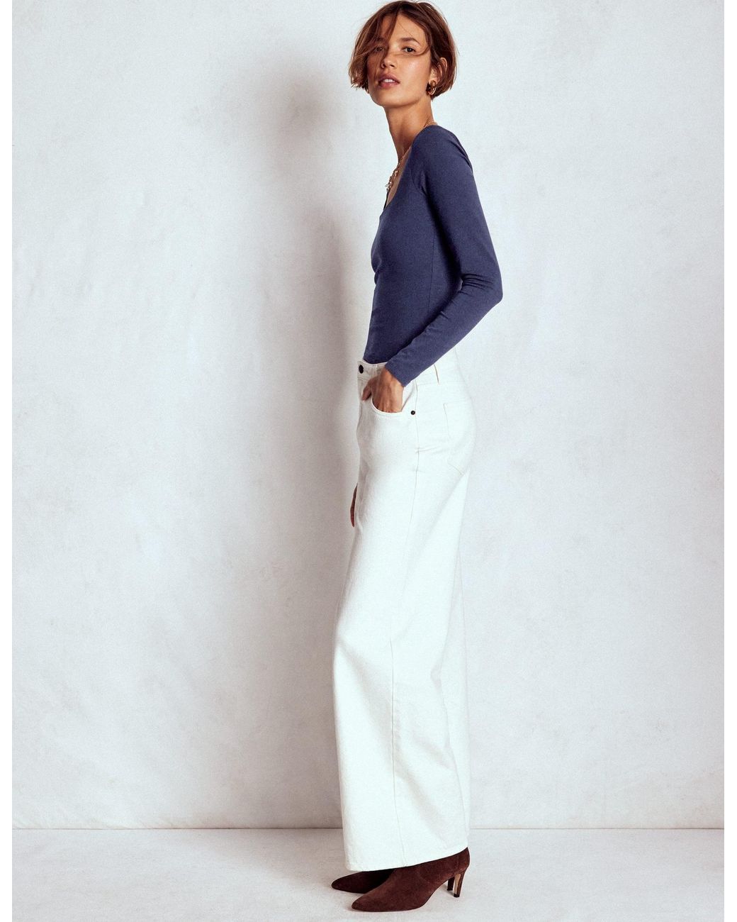 Boden Blue Double Layer Square Neck Top