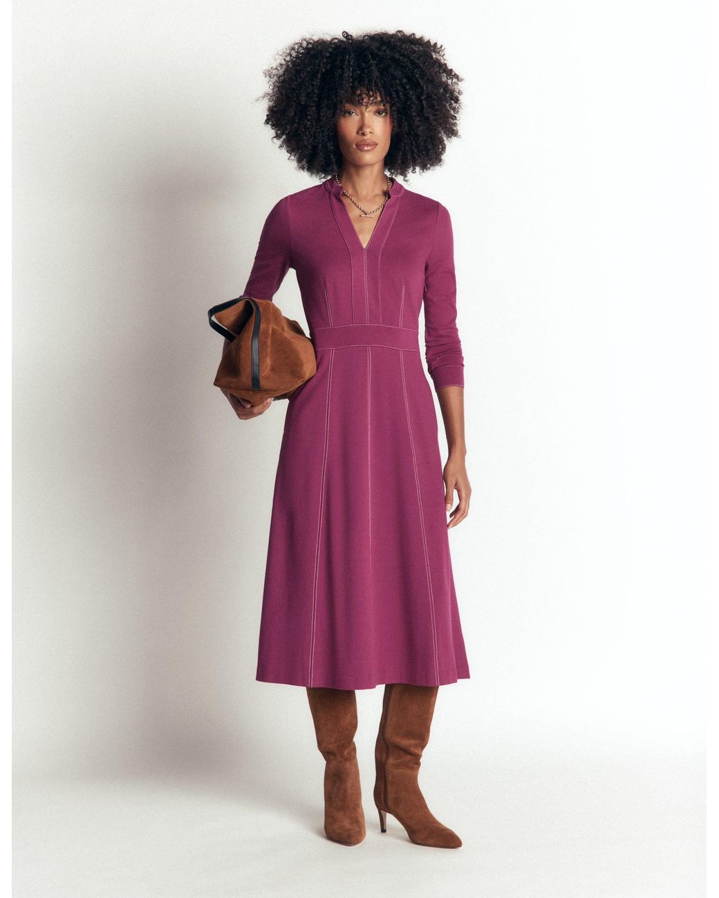 Boden Purple Alex Ponte Contrast Midi Dress