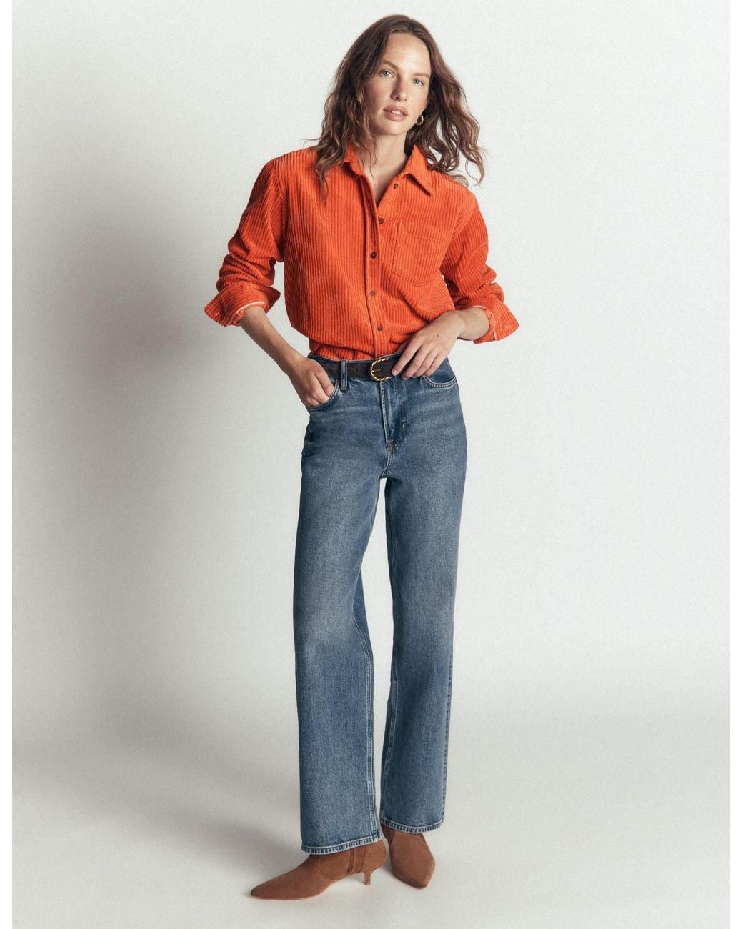 Boden Orange Sienna Relaxed Cord Shirt