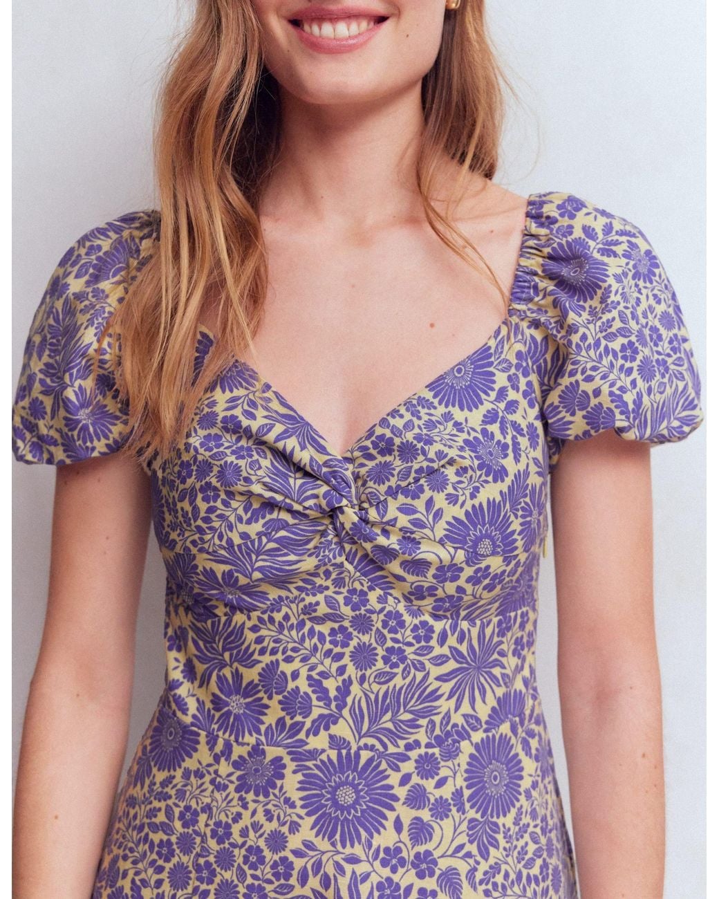 Boden Purple Twist Front Linen Blend Dress