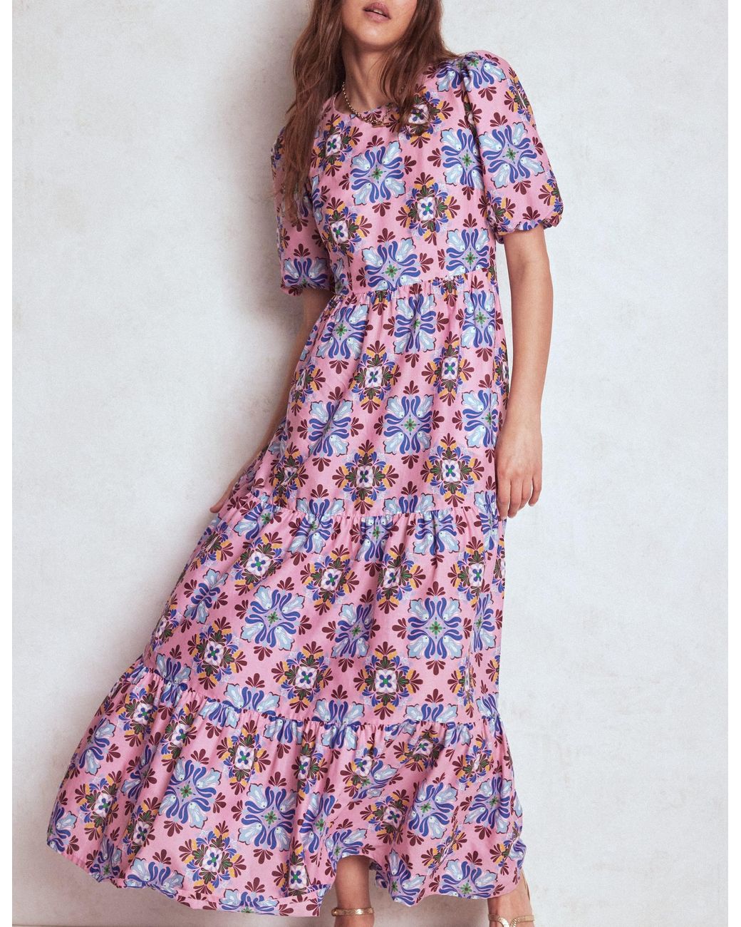 Boden Purple Tiered Poplin Maxi Dress