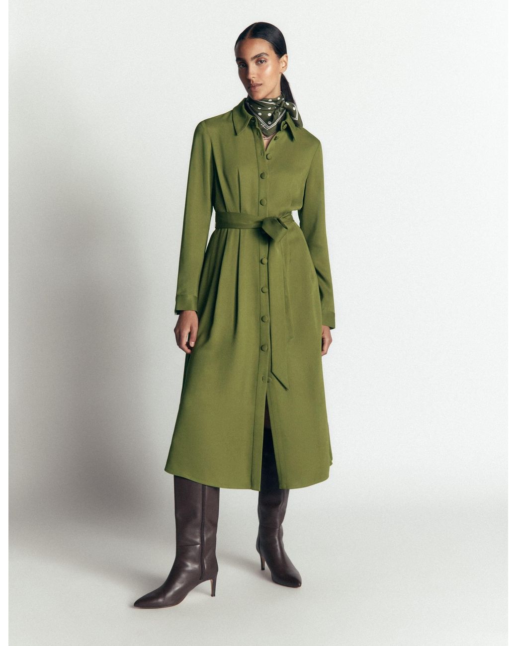 Boden Green Kate Pleated Shirt Dress