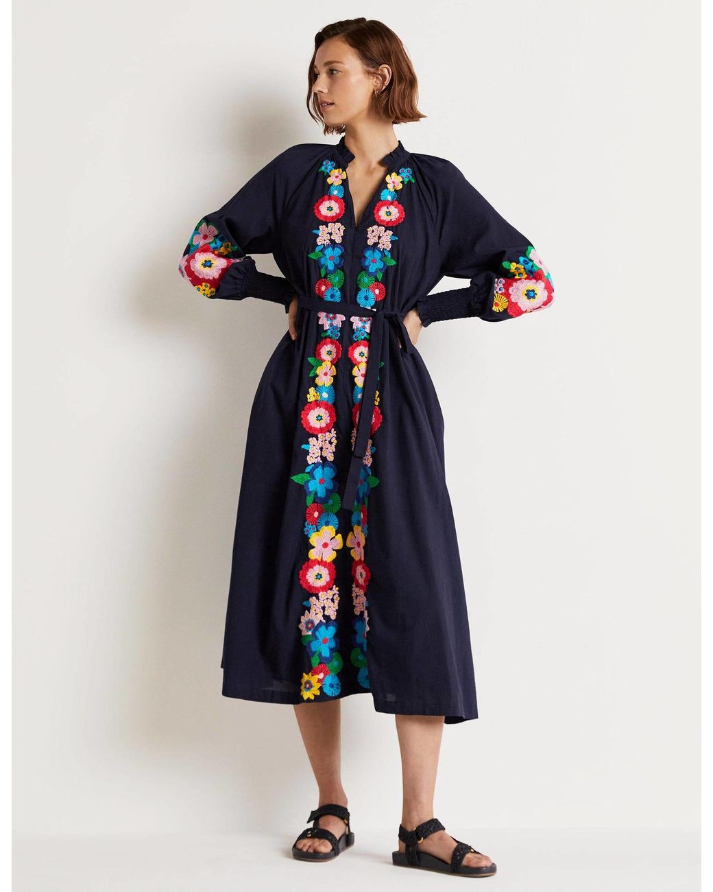 Boden Embroidered Cotton Maxi Dress in Blue | Lyst