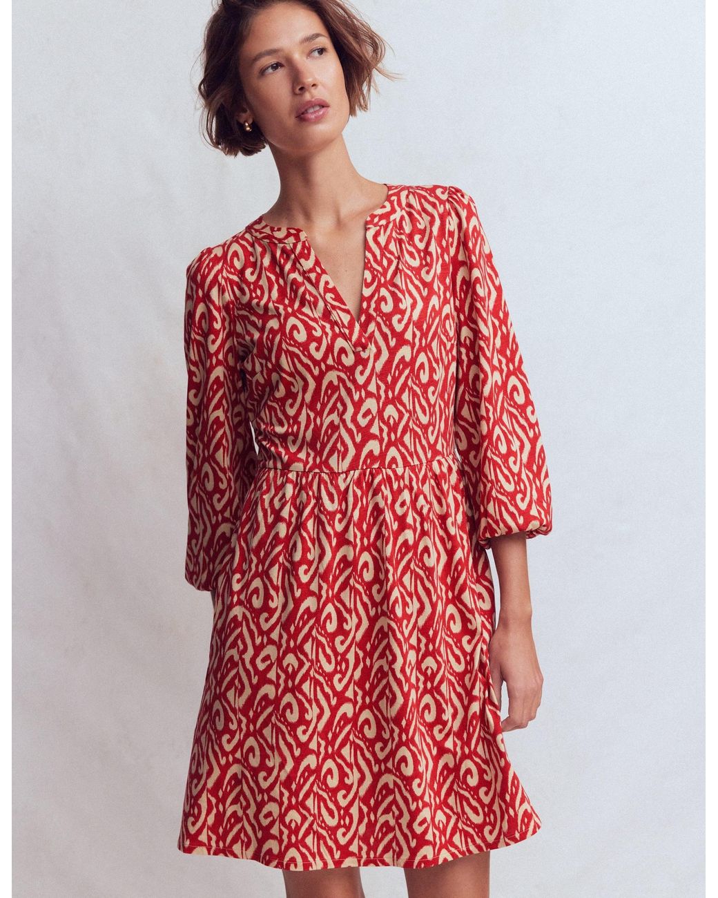 Boden Red Cathy Notch Neck Jersey Dress